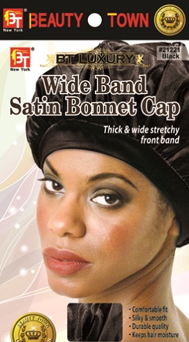 WIDE BAND SATIN BONNET CAP BLACK 